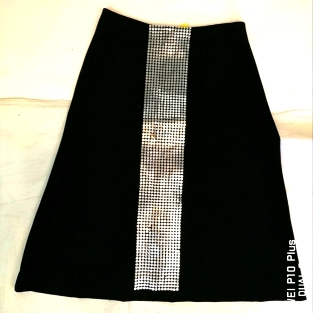 90s vintage black silver Disco embellished a-line stretch viscose skirt